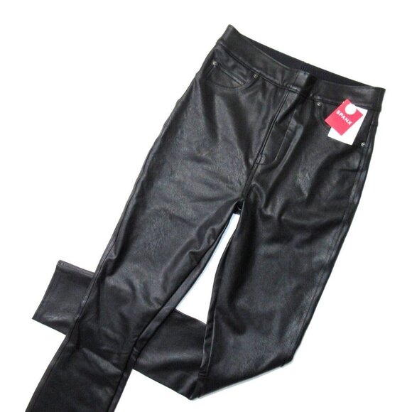 NWT Spanx Leather Like Ankle Skinny in Luxe Black Faux Vegan Pull-on Pant S Tall - Picture 2 of 8